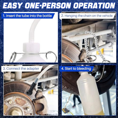 DASBET 1L Brake Bleeder Bottle & 30ml Fluid Extractor | Universal Brake Fluid Bleeding Tool with 23 inch Hose and Rubber Connector for Collect Brake Fluid for Car, Motorcycle, and ATV