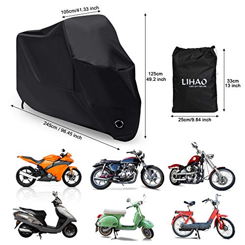 LIHAO Waterproof Motorcycle Cover Shelter Rain UV All Weather Protection 190T - size: 190T
