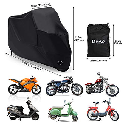 LIHAO Waterproof Motorcycle Cover Shelter Rain UV All Weather Protection 190T - size: 190T