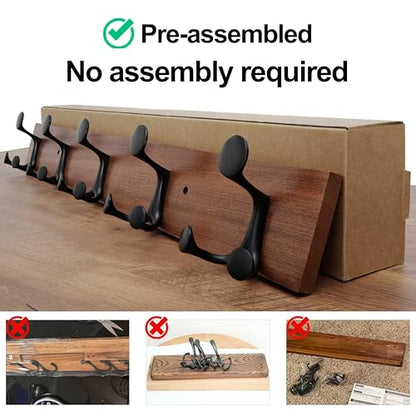 WEBI Coat Rack Wall Mount,30" Solid Wood Coat Hooks Wall Mounted Coat Hanger,16" Hole to Hole,Heavy Duty 5 Triple Hooks for Hanging Coats,Jacket,Hat,Backpack,Farmhouse,Reddish Brown - color: Reddish Brown, size: 30 Inch