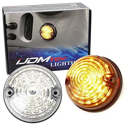 iJDMTOY 12V 70mm Round Dome Shape Flush Mount Clear Lens Amber Yellow LED Side Markers/Turn Signal/Reverse Backup Lamps, Compatible With Classic 50s 60s Car Caravan Truck Motorcycle, etc - style: Clear Lens Amber LEDs