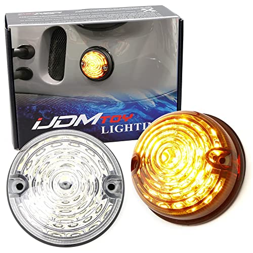 iJDMTOY 12V 70mm Round Dome Shape Flush Mount Clear Lens Amber Yellow LED Side Markers/Turn Signal/Reverse Backup Lamps, Compatible With Classic 50s 60s Car Caravan Truck Motorcycle, etc - style: Clear Lens Amber LEDs