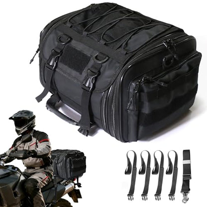 MZS Motorcycle Travel Luggage Bag, 54L Expandable Motorcycle Tail Bag Rack Trunk Saddle Storage, Motorbike Rear Seat Bag With Shoulder Strap Waterproof Rain Cover - size: 54L