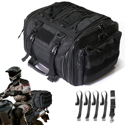 MZS Motorcycle Travel Luggage Bag, 54L Expandable Motorcycle Tail Bag Rack Trunk Saddle Storage, Motorbike Rear Seat Bag With Shoulder Strap Waterproof Rain Cover - size: 54L