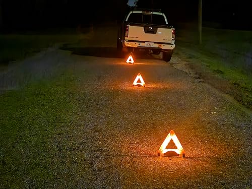 Lumen Wand 3-Pack LED Reflective Warning Triangles Kit for Road Safety, Metal Base, Internal LEDs & External Reflectors; Includes Storage Bag & 9 AAA Batteries Emergency Triangle - size: Pack of 3