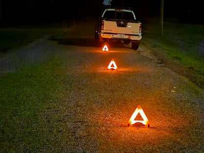 Lumen Wand 3-Pack LED Reflective Warning Triangles Kit for Road Safety, Metal Base, Internal LEDs & External Reflectors; Includes Storage Bag & 9 AAA Batteries Emergency Triangle - size: Pack of 3