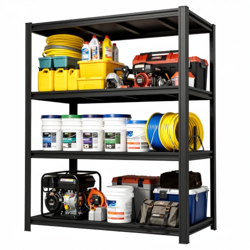 Heavy Duty Garage Shelving, 4-Tier Metal Garage Storage Shelves, Adjustable Steel Shelving Unit, Storage Rack for Garage Warehouse Pantry, Black, 31" W x 12" D x 54" H - size: 4TIER-31"W X 12"D X 54"H