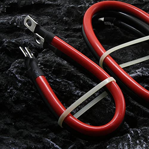 2 AWG 2 Gauge Red + Black Pure Copper Battery Cables Power Inverter Wire Set for Solar, RV, Car, Boat, Automotive 12in 3/8 in Lugs (2PCS) - size: 1 ft