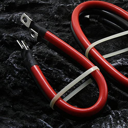 2 AWG 2 Gauge Red + Black Pure Copper Battery Cables Power Inverter Wire Set for Solar, RV, Car, Boat, Automotive 12in 3/8 in Lugs (2PCS) - size: 1 ft