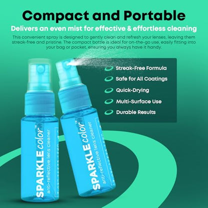 Sparkle Anti-Reflective Safe Lens Cleaner Spray Kit - (2) 1oz Glasses Cleaner Bottle & (2) Microfiber Cloth for Eyeglasses, Sunglasses, Lenses, Screens and Camera Cleaning Kit (4 Piece Set) - style: Blue | 2x1oz Lens Spray + 2 Microfiber Cloths
