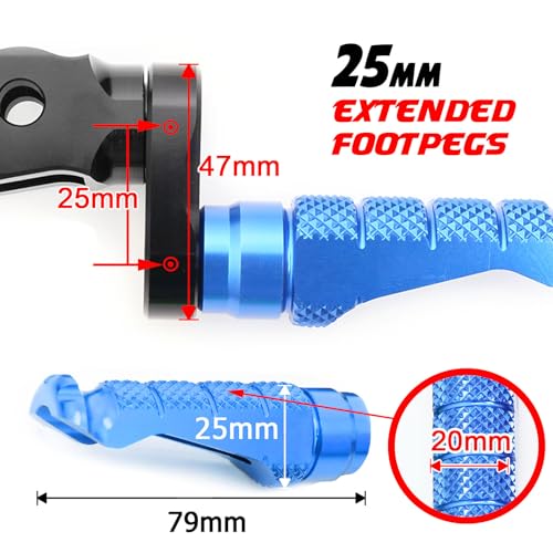 MCMOTOPARTS R-FIGHT Blue Front Footpegs 25mm Lowering Foot Pegs Compatible with ER-6F 2006-2008 06 07 08 - color: Blue, size: 1 inch Extension (25mm)