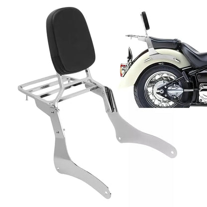 Comfortable Leather Backrest Sissy Bar + Luggage Rack Pad Compatible With Kawasaki Vulcan 900 VN900 1996-2018 (Chrome) (Chrome) - size: Chrome