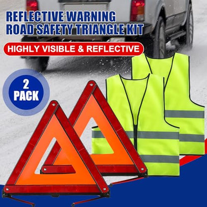 NYXOVA Warning Triangle Kit with Reflective Warning Vest, Reflective Warning Road Safety Triangle Kit, Foldable Safety Triangle Kit Road Emergency Warning Reflector