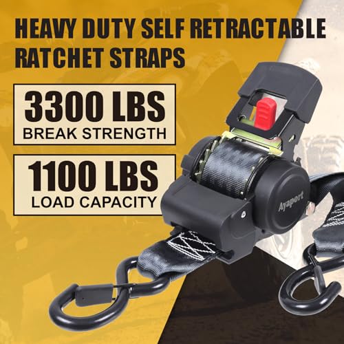 Ayaport Retractable Ratchet Straps 2in X 12.5ft(2PK)-3300lb Break Strength, Heavy Duty Ratchet Straps Self Retractable Tie Downs with Soft Loops for Motorcycle, Dirt Bike, Cargo, Truck Accessories - size: 2"x12.5'-2pc