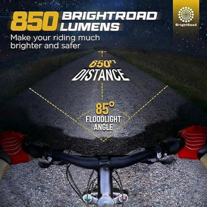 BrightRoad Bike Helmet Light 850 Lumens, Bike Headlight with 7 Modes, 650 Fit Distance, Rechargeable Bike Lights for Night Riding with Bicycle Light Mount Helmet Holder, Mountain Bike Headlight