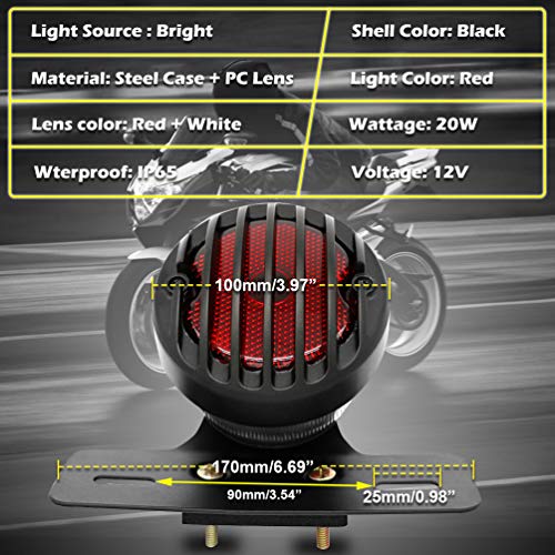 KATUR 1PCS Motofans Black Round Metal Motorcycle Tail Brake Light Compatible with Harley Bobber Chopper Custom April IA Mana