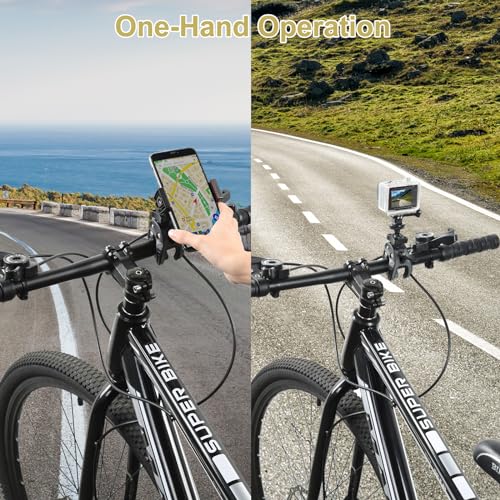 UTEBIT Camera Mount Clamp, Umbrella Clamp Motorcycle Camera Pole Mount Desk Holder Accessories, 360° Ballhead 1/4" Thread Holes with Phone Tripod Mount, Super Clamp for Gopro/DSLR/Stabilizer - color: Black