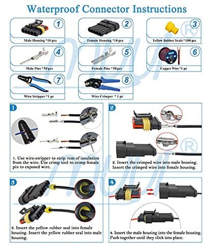 MUYI 10 Kit 5 Pin Way Waterproof Electrical Connector 1.5mm Series Terminals Water Resistend - style: 5pin connector(10 sets)