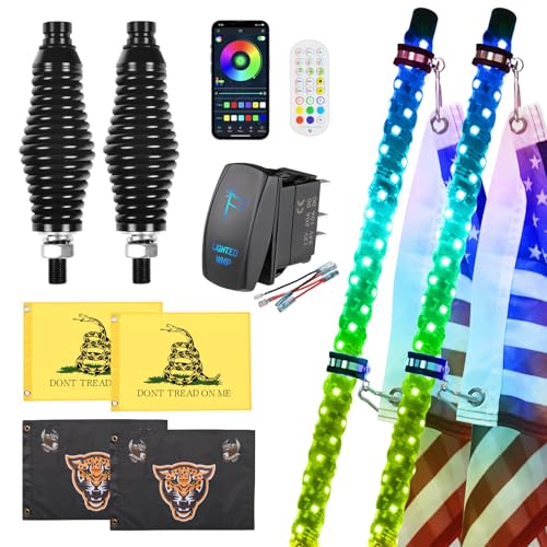 Ehaho 2 Pack 1FT LED Whip Lights With Spring Base, App & Remote Control, Spiral RGB Chasing Lighted Antenna, Music Light for UTV ATV RZR Can-Am SXS Offroad Polaris Truck - size: 1FT / (Pack of 2)