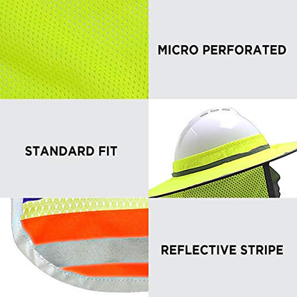 Wolf High-Visibility Orange Reflective Full-Brim Hard Hat Mesh Sun Visor Neck Shade - color: Hi-viz Yellow-lime