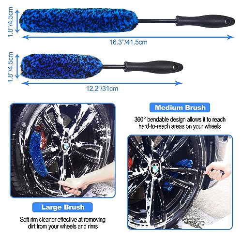 12Pcs Wheel Brush Kit for Cleaning Wheel and Tire, Wheel and Rim Brush, Car Detailing Brushes, Tire Brush, Bendable & Durable Car Wheel Rim Cleaner Brush Set,Car Detailing Cleaning Brush Supplies Kit - color: Blue