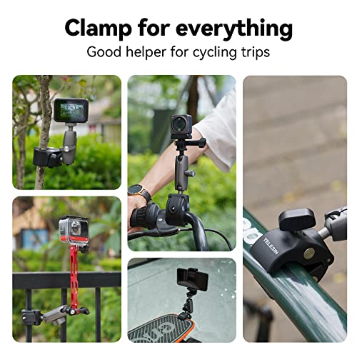 Dual-Ball Clamp Mount + Adapter for GoPro Insta360 + Phone Clip, Bike Motorcycle Handlebar Extension Stick Pole Holder Attach Accessories for Go Pro Max Hero 13 12 11 10Insta 360 X5 Go3 DJI Action 4