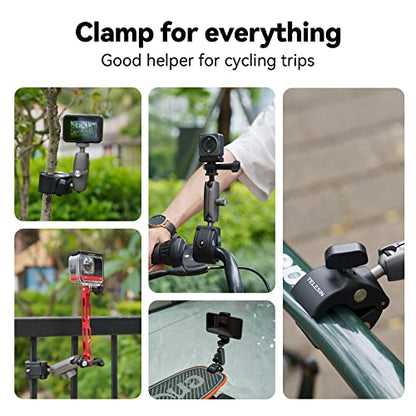 Dual-Ball Clamp Mount + Adapter for GoPro Insta360 + Phone Clip, Bike Motorcycle Handlebar Extension Stick Pole Holder Attach Accessories for Go Pro Max Hero 13 12 11 10Insta 360 X5 Go3 DJI Action 4
