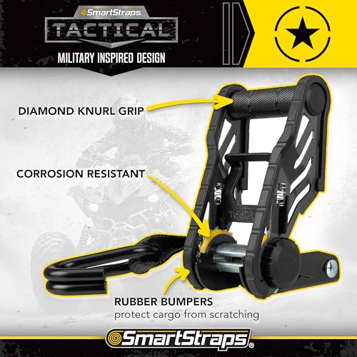 WINSTON PROD The 14 ft. Yellow Tactical Ratchet Tie Down Straps with 1,667 lb. Safe Work Load with a 5000lb Break Strength- 2 Pack for Hauling Large Equipment, Larger Tractors, Vehicles.