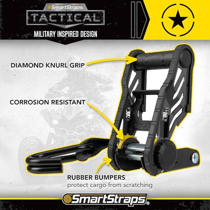 WINSTON PROD The 14 ft. Yellow Tactical Ratchet Tie Down Straps with 1,667 lb. Safe Work Load with a 5000lb Break Strength- 2 Pack for Hauling Large Equipment, Larger Tractors, Vehicles.