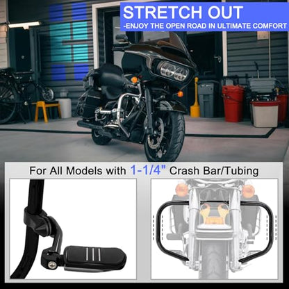 1.25" (32mm) Adjustable Highway Foot Pegs w/Long Extended Angled Mounts for Harley Davidson Touring Street Glide/Road Glide/Electra Glide/Road King Motorcycle w/1-1/4" Crash Bar,BLACK#1