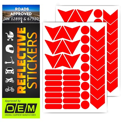 DIN67520 ECE104 Made with Ora FOL 5600 reflectors, Reflective Tape Sticker, Waterproof Trailer, Children's car, Motorcycle, Helmet, Rims, Bicycle, Cat's Eye Reflection, 80 Pieces (Red) - color: Red