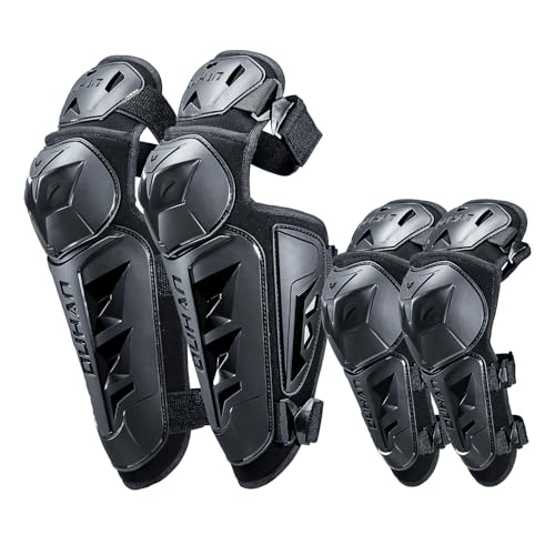 DUHAN Motorcycle Shin Guards 4Pcs Elbow Guard and Knee Pads Adjustable Anti-Slip Motorcycle Protective Gear for Men and Women - color: Carbon Black, size: 4 Pcs Set
