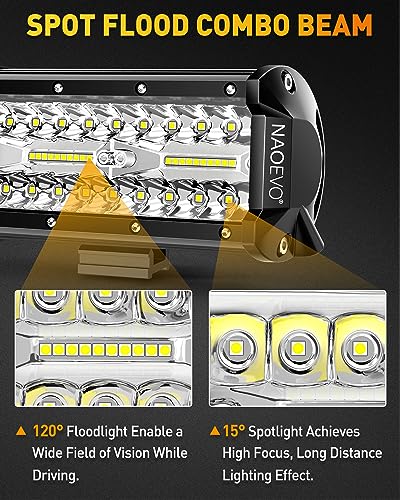 NAOEVO 7 Inch LED Light Bar, 480W 48,000LM LED Offroad Fog/Driving Lights with Spot Flood Combo Beam, Work for Truck Boat ATV UTV, 4 Pcs (White) - size: 4 Pcs