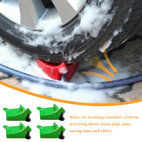 4PCS Car Hose Guide, Vehicle Detailing Cleaning Tools Hose Guides Preventing Wash Stuck Under The Tires, Automotive Wheel Rolling System Tool for Washing, Universal Fit (Fluorescent Green) - color: Fluorescent Green