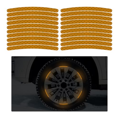 20PCS Car Wheel Stripe Reflective Stickers, Anti-Scratch Auto Night Safety Warning Tape Sticker Decorative Decal, Universal Vehicle Tire Rims Sticker Exterior Accessories (Yellow) - color: Yellow