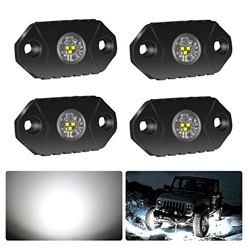 4WDKING White LED Rock Lights, 4 Pods IP68 Waterproof Underbody Glow Trail Rig Lamp LED Neon Lights for Truck Off Road Truck Car Boat ATV SUV Motorcycle - color: White, size: 4 Pods