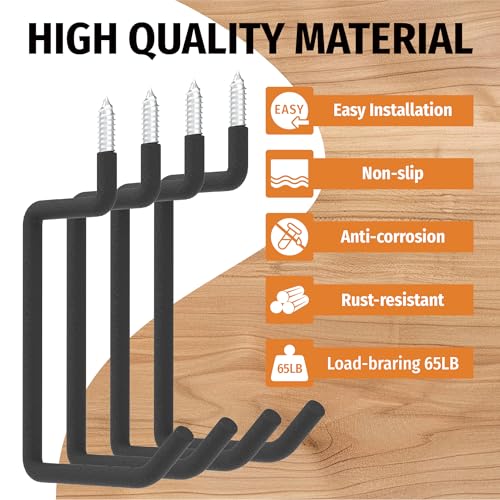 HUHOLE 4 Pack 5.7 Inch Screw in Ladder Hooks for Garage Wall | Utility Hangers with 65 lb Capacity for Ladders, Chairs, Bikes, Hoses, Wheelbarrows and Wall Mount Storage - size: 5.7'' (Width:4.72'')