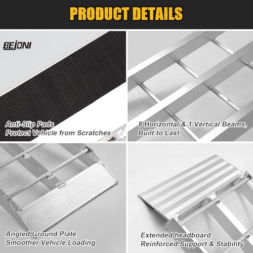 BEJONI 43'' Aluminum Loading Ramp, 1500 Lbs Capacity Loading Ramps for Riding Mower, Portable Anti-Slip Shed Ramps for Lawn Mower, Dirt Bike, ATV, Motorcycle, Trailer, Lightweight, 2PCS - size: 43'' L - 1500lbs Load Capacity