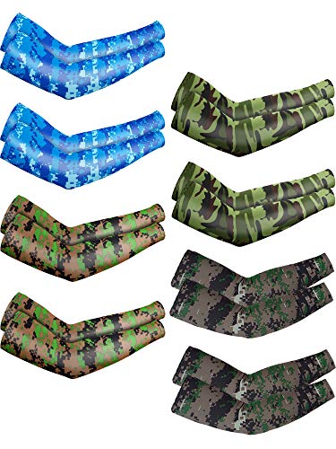 Mudder 8 Pairs UV Sun Protection Cooling Arm Sleeves for Men Women Youth Silk Compression Arm Cover Breathable Outdoors Sport - color: Camouflage, size: Two Size