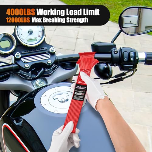 Nilight Soft Loop 1.7”×17" Motorcycle Tie Down Straps Heavy Duty 12000Lbs Max Break Strength for Securing ATV UTV Kayak Moving Cargo (8PK-Red) - color: Red