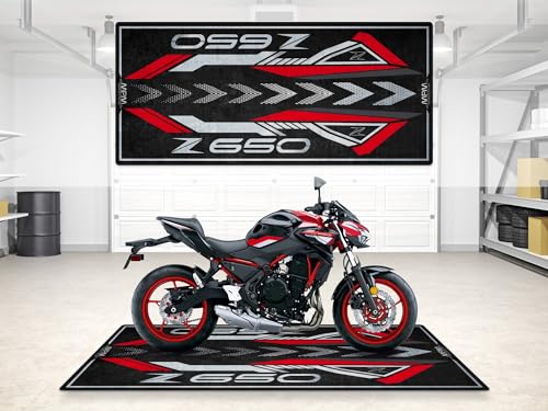 Garage Mat for Z650 Motorcycle Model, Parking mat, Pit Mat, Washable Non-Slip Garage and Showroom Floor Carpet (Red - Ebony, Size 2: 102 x 47/260 x 120 cm) - color: Red - Ebony, size: 3'11" x 8'6"