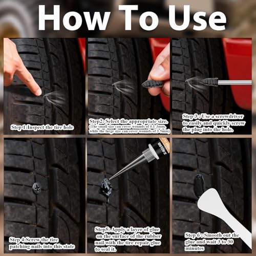 30 PCS Tire Repair Rubber Nails, 10mL Repair Glue, Vacuum Tires, Flat tire Repair Fast Plug Tool Kits, Self-Service Car Puncture Repair Screws with Screwdriver, Set for Car, Motorcycle, Jeep, Bike.