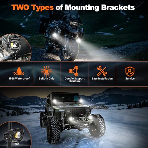 LEDMIRCY Motorcycle Auxiliary Lights, LED Fog Light 2PCS with Switch Wiring Harness Kit Motorcycle Driving Spot Lights IP68 Waterproof and Shockproof Suitable for Off-Road,ATV,Snowmobile,etc