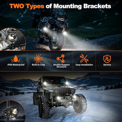LEDMIRCY Motorcycle Auxiliary Lights, LED Fog Light 2PCS with Switch Wiring Harness Kit Motorcycle Driving Spot Lights IP68 Waterproof and Shockproof Suitable for Off-Road,ATV,Snowmobile,etc