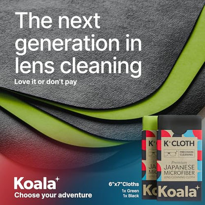 Koala Lens Cleaning Cloth | Japanese Microfiber | Glasses Cleaning Cloths | Eyeglass Lens Cleaner | Eyeglasses, Camera, VR/AR Headset, and Screen Cleaner | Black & Green (Pack of 2) - color: Black / Green, size: 2 Pack