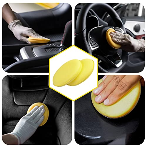 PSLER 30 Pack Foam Applicator Pads - Foam Car Wax Applicator Pad Detailing Round 4 inch Polishing Sponges for Car Wax Applicator Pad -Yellow - size: 10CM-30PCS