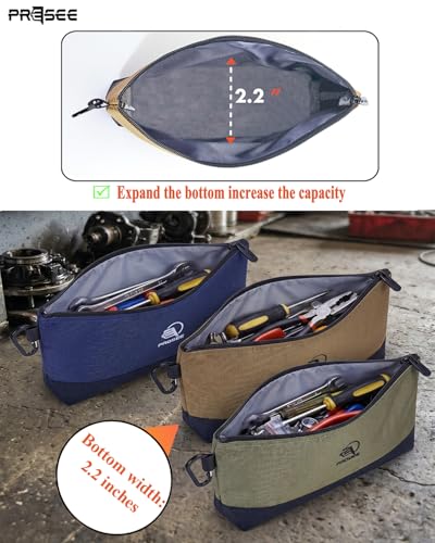 Tool Pouch Zipper Small Tool Bag Stand-Up Tool Pouches Organizer Small Tool Bags with Metal Carabiner, 1680D Duty for Tools, Stationary, Pencil Pouch, Pack of 1, 12.5 Inch Blue - color: 1 Pack, 12.5" Blue
