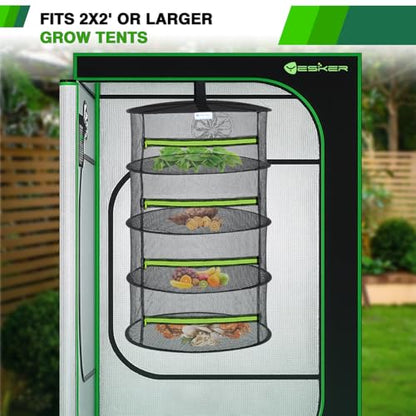 Yesker 4 Layer Herb Drying Rack Hanging Mesh Net Foldable Plant Drying Racks 24" w Green Zipper Pruning Shears Hook Dryer Hanging Rack for Herbs Seed Bud Fruit Clothes Grow Tent Closets Garden Outdoor - size: 4 Layers Fluorescent Green & Black