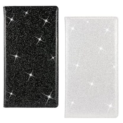Car Registration and Insurance Holder, 2 Pack Glitter Leather Vehicle Glove Box Organizer with Magnetic Shut for Document, Cards, Driver License, Black and Silver Bundle
