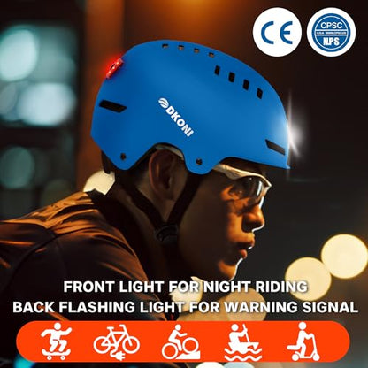 DKONI Bike Helmet with LED Lights Bicycle Helmets Commuter Cycling Helmet USB Rechargeable Front & Back LED Light Helmet for Adult Men Women - color: Blue, size: Large: 22-24 inch (56-61cm)